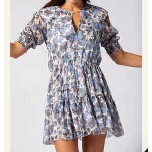 Joie Laura Dress English Manor Silk Mini Frilly Babydoll Fairy sz XS Puff Sleeve